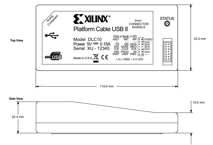 Mechanical Drawing - AMD / Xilinx Platform Cable USB II